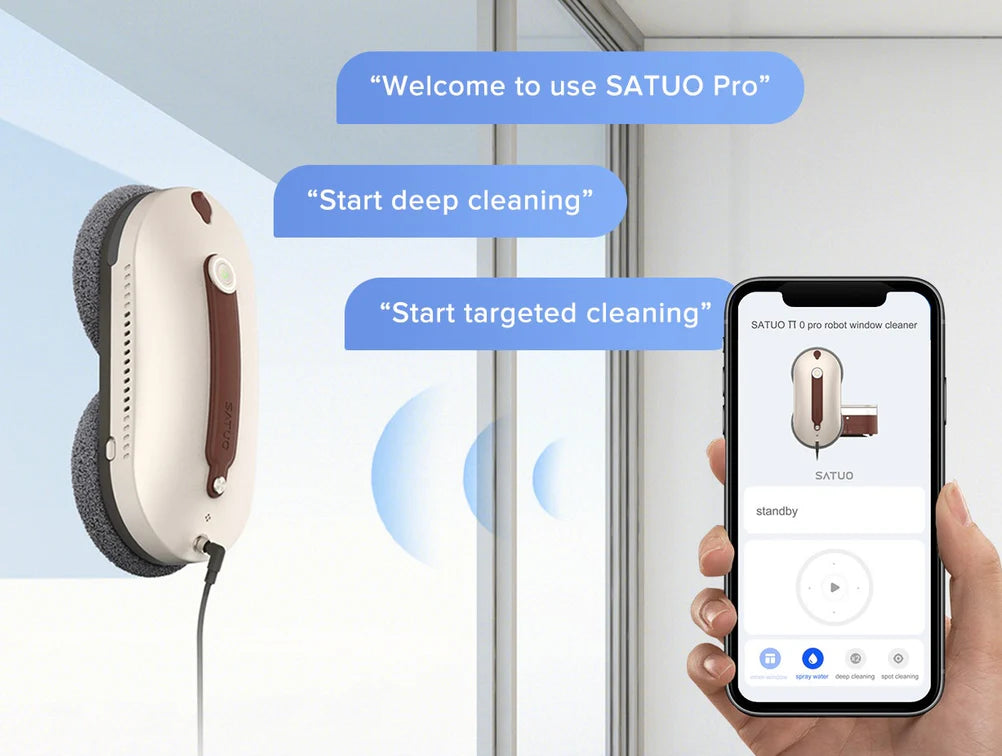 TUYA SATUO Window Cleaner Robot, Dual Spiral Cleaning Heads, 5600Pa Suction, Z-Shaped Route Planning, UPS, Remote Control Robot for Windows/Tiles, Lithium Battery, AI, 3 Cleaning Modes