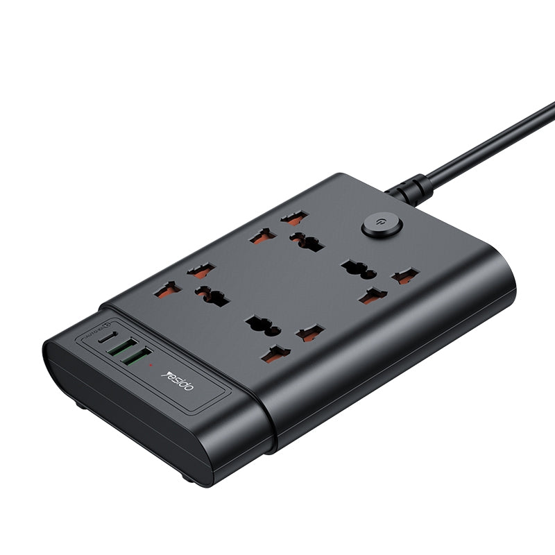 Yesido MC11 Multi-functional Power Socket - 4 Plugs, PD 20W + 2 QC3.0 Ports, Max 2650W, 2 Meter Long (UK Plug)