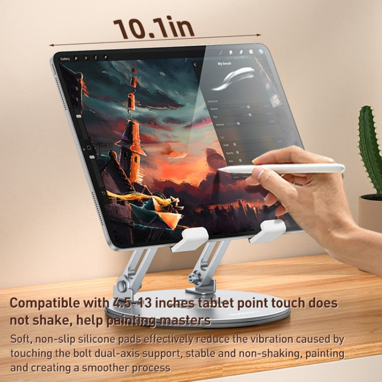 360 Degree Rotating Foldable Tablet Stand Holder | Adjustable Height, Durable Aluminum-Plastic Alloy, Compatible with 4.5-13 Inch Tablets (Silver)
