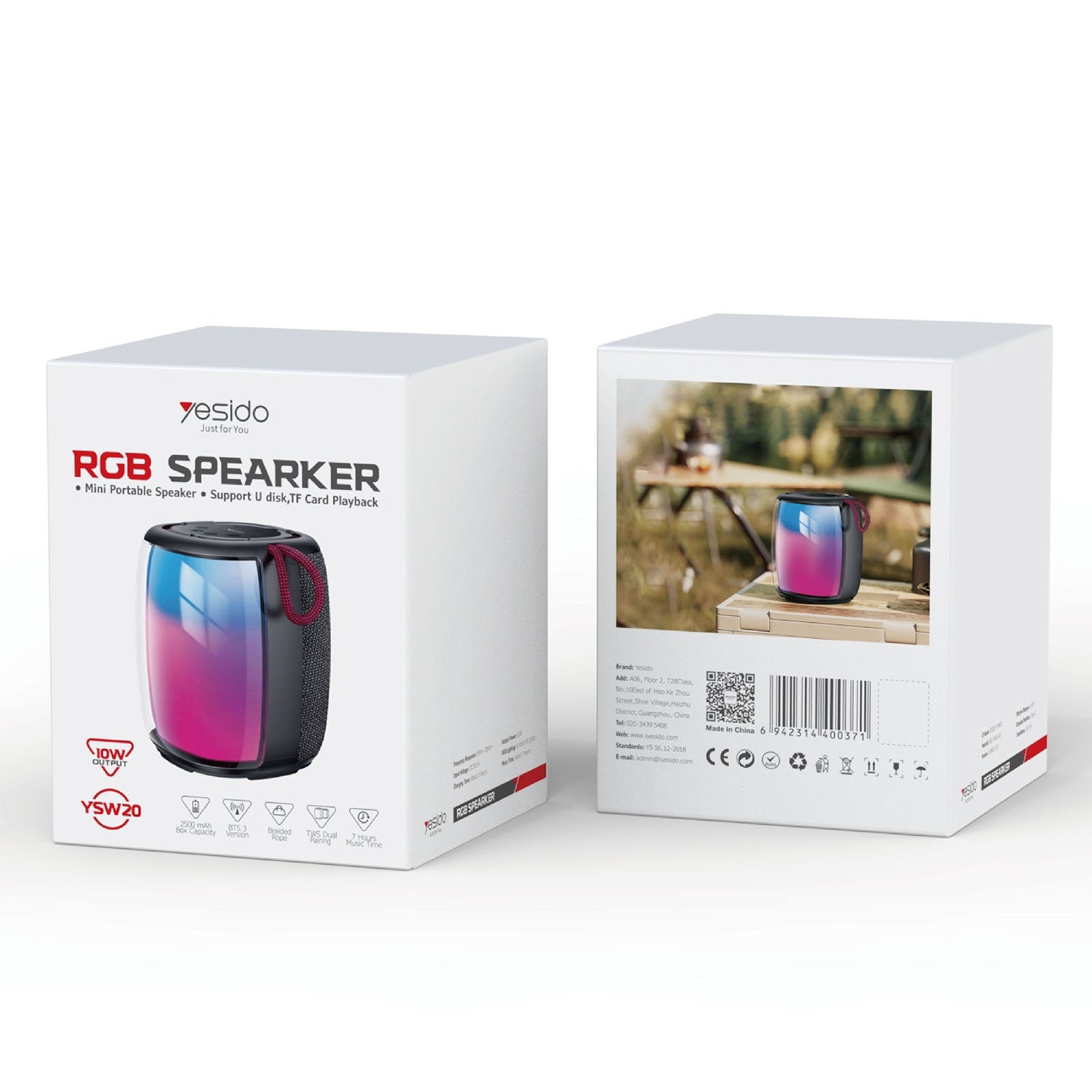 Yesido YSW20 Portable Bluetooth Speaker with RGB Light - Wireless Music Subwoofer, LED Colorful TWS Bluetooth Speaker, Bluetooth 5.3