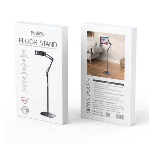 Aluminum Alloy Floor Stand - Adjustable Phone & Tablet Holder with Heavy Metal Base, Dual-Axis Spring, and Silicone Protection