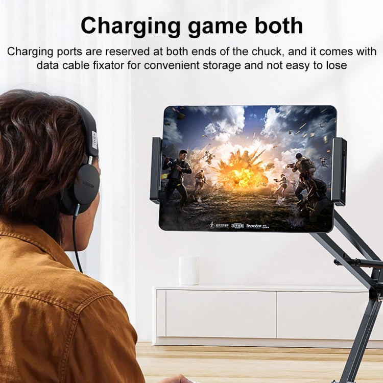 Multi Adjustable Lazy Stand - Aluminum Alloy Desktop Holder for Tablets and Phones with Dual Slot Clamp, 3KG Heavy Metal Base