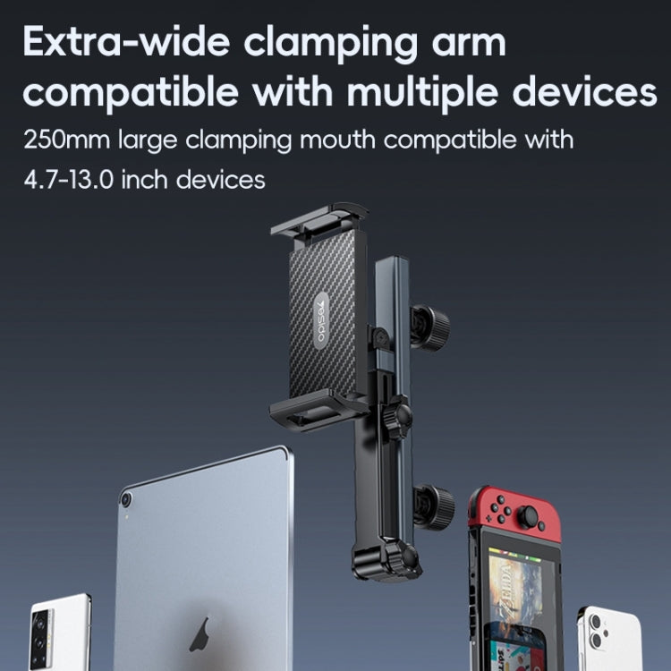 Yesido C294 Telescopic Car Headrest Mount, Adjustable Folding Tablet & Phone Holder for Backseat, Universal Fit for iPad, Smartphones, and Tablets — Black