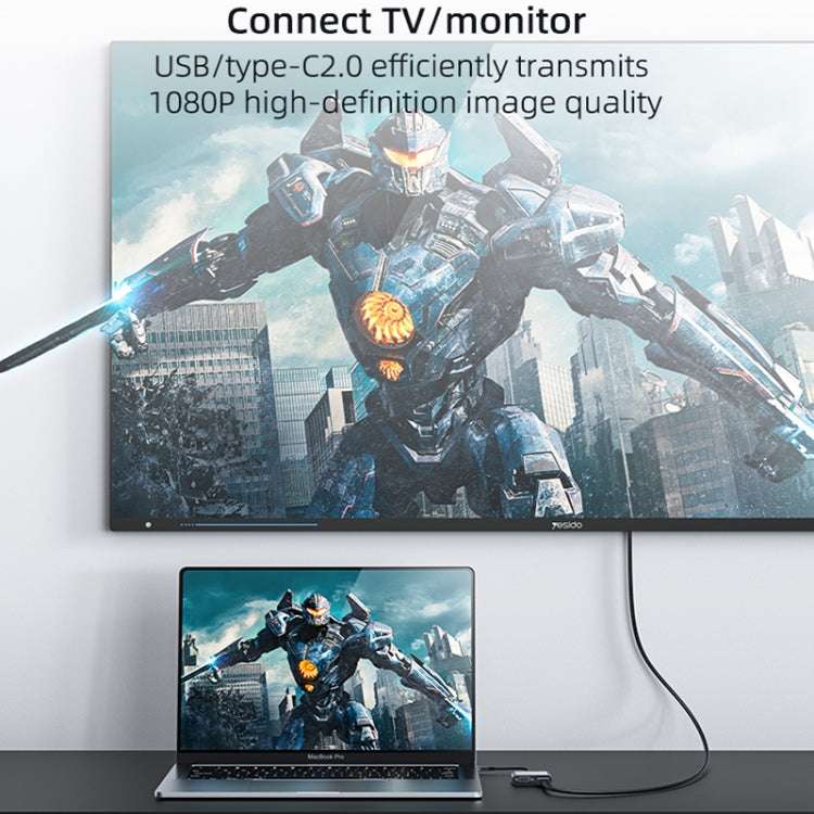 Yesido HM15 USB-C / Type-C + USB 2.0 Interface HDTV Split Screen Adapter(Grey)