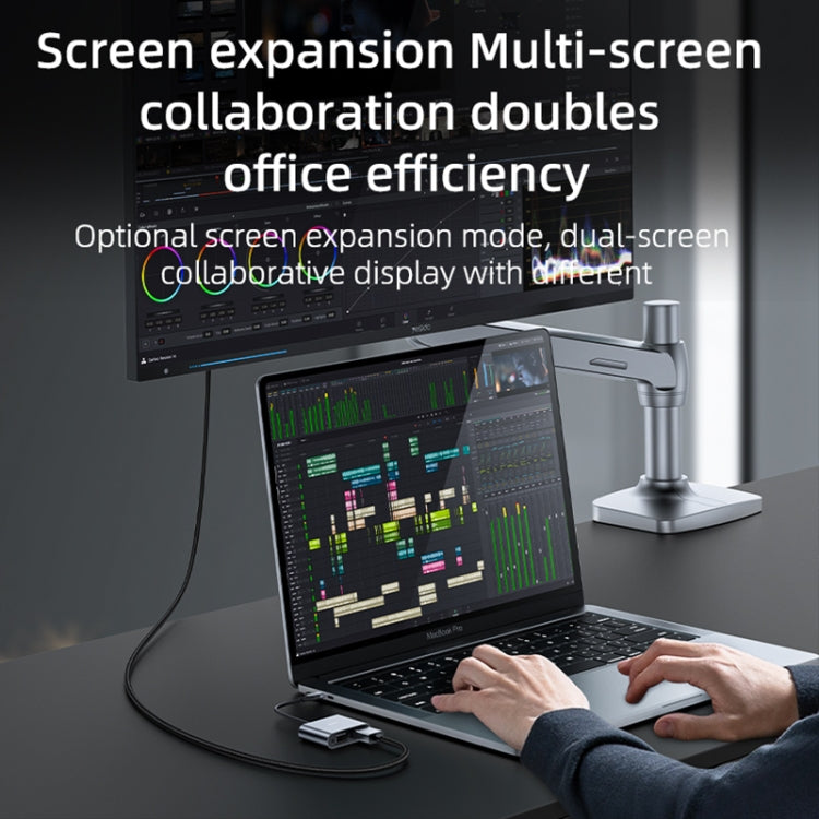 Yesido HM15 USB-C to HDMI & USB 2.0 Split Screen Adapter, 4K HDTV Converter for MacBook, iPad, Samsung, and More — Grey