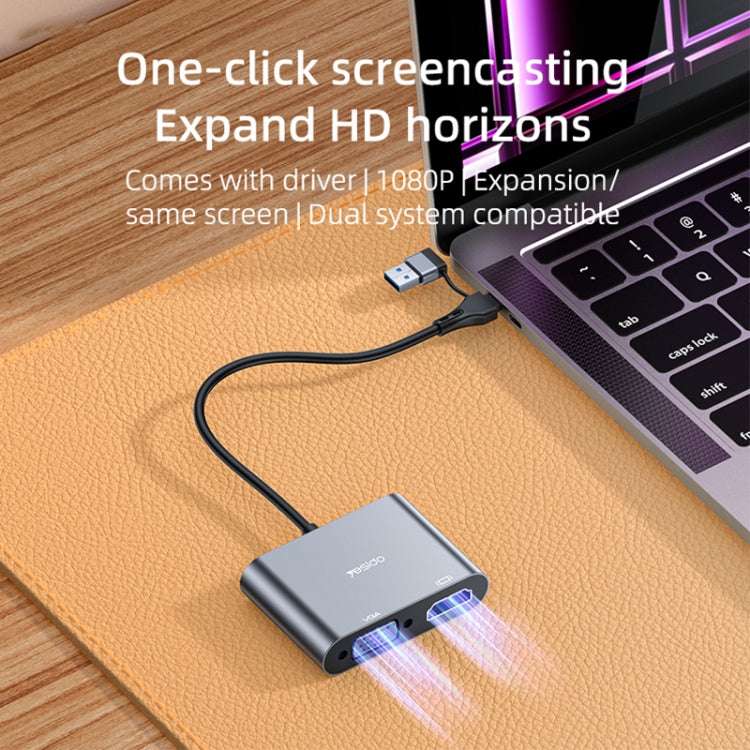 Yesido HM15 USB-C / Type-C + USB 2.0 Interface HDTV Split Screen Adapter(Grey)