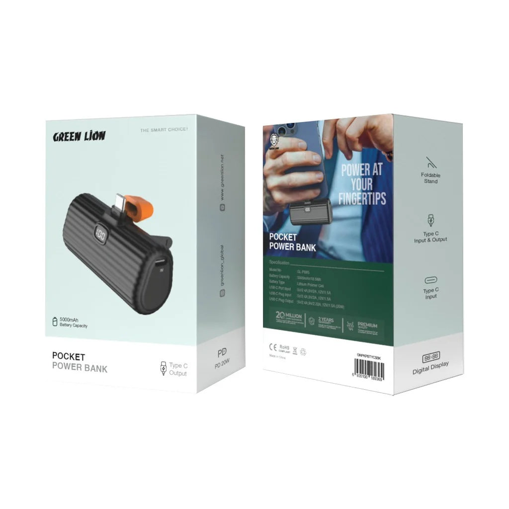 Pocket Power Bank Type-C Output 5000 mAh Black by Green Lion