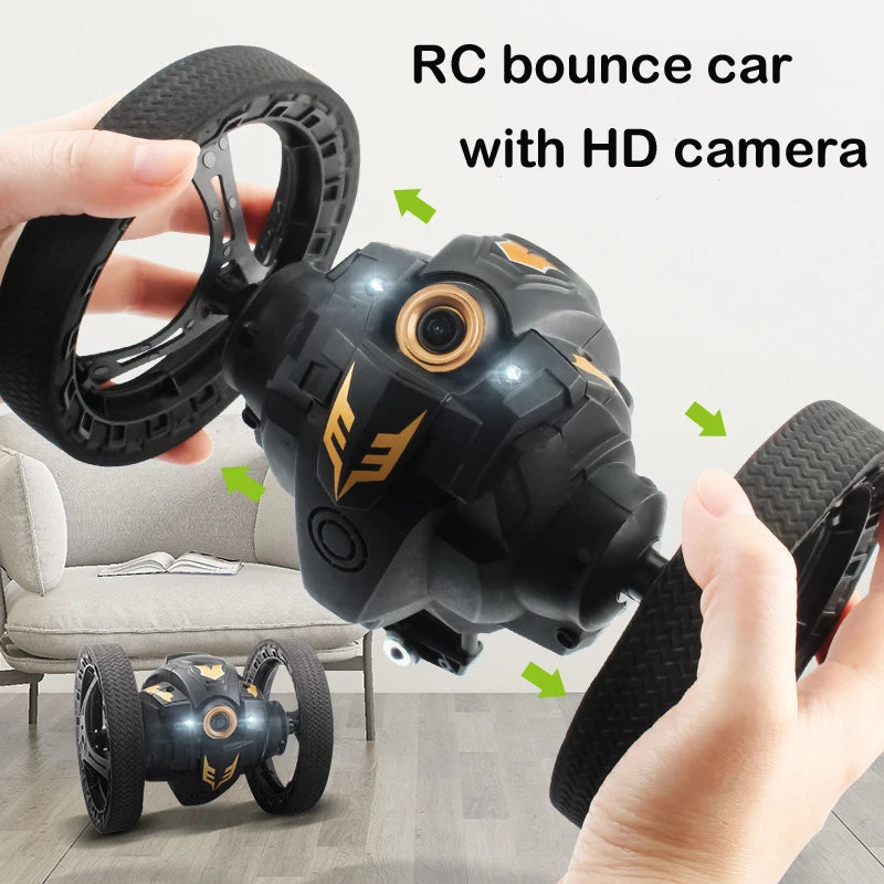 2.4G RC Stunt Bounce Car With Wifi HD Camera Jumping Car Flexible Wheels Rotation LED Light Remote Control Vehicle Toy