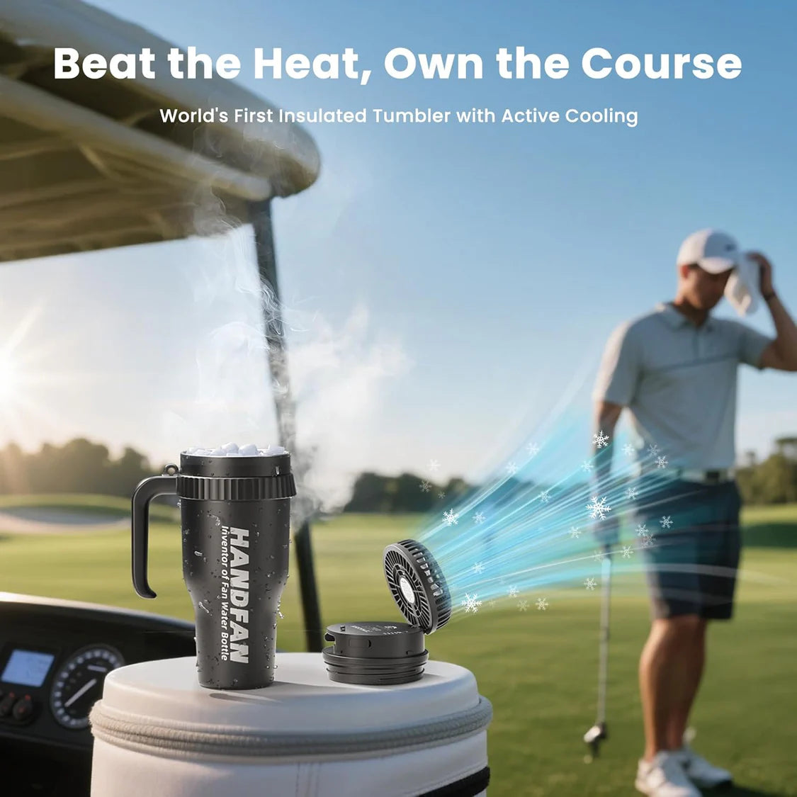 3-in-1 Insulated Sport & Gym Water Bottle with Portable Hand Fan M440 by HandFan