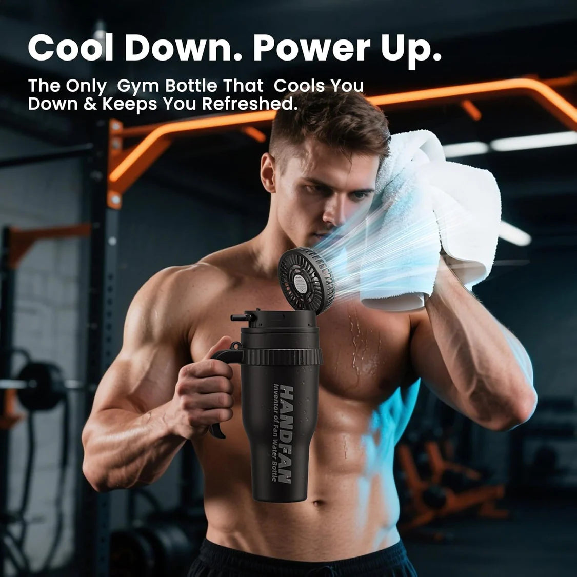 3-in-1 Insulated Sport & Gym Water Bottle with Portable Hand Fan M440 by HandFan