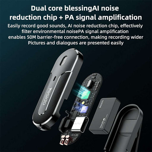 Wireless Lavalier Microphone Kit with Type-C Receiver and Charging Case, Yesido KR17 – Black