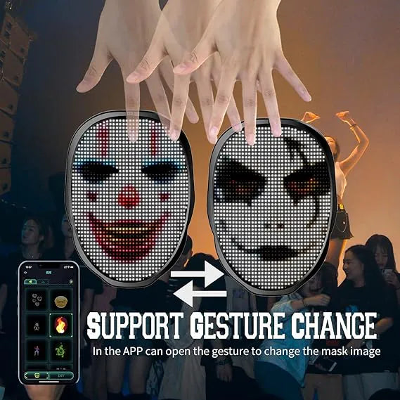 ADAK APP Controlled Rechargeable LED Face Mask - Bluetooth Light Up Mask with Gesture Sensing, Programmable for Halloween, Christmas, Cosplay