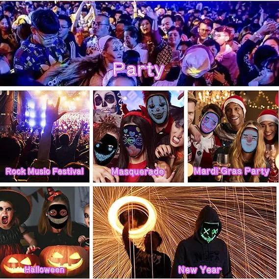 ADAK APP Controlled Rechargeable LED Face Mask - Bluetooth Light Up Mask with Gesture Sensing, Programmable for Halloween, Christmas, Cosplay