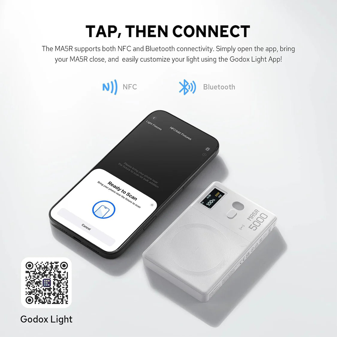 Godox MA5R 2-in-1 Phone Selfie Light & Magnetic Battery - Ultra-Thin RGB Pocket Light with 1800K-10000K Color Temperature, 14 Special Effects, NFC & Bluetooth Control for Photography/Vlogging/Camping