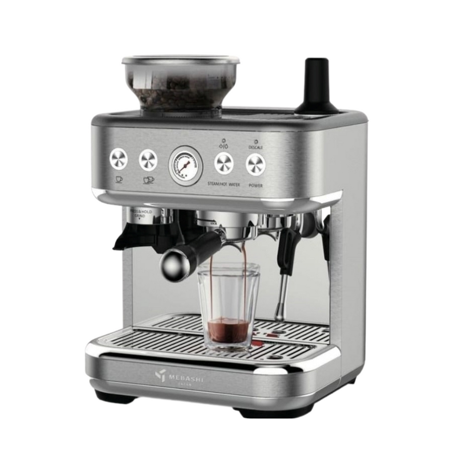Mebashi™ Espresso Machine, Coffee Grinder 2In1 With Gauge Display, 2.3L Capacity, 15Bar Pump Pressure