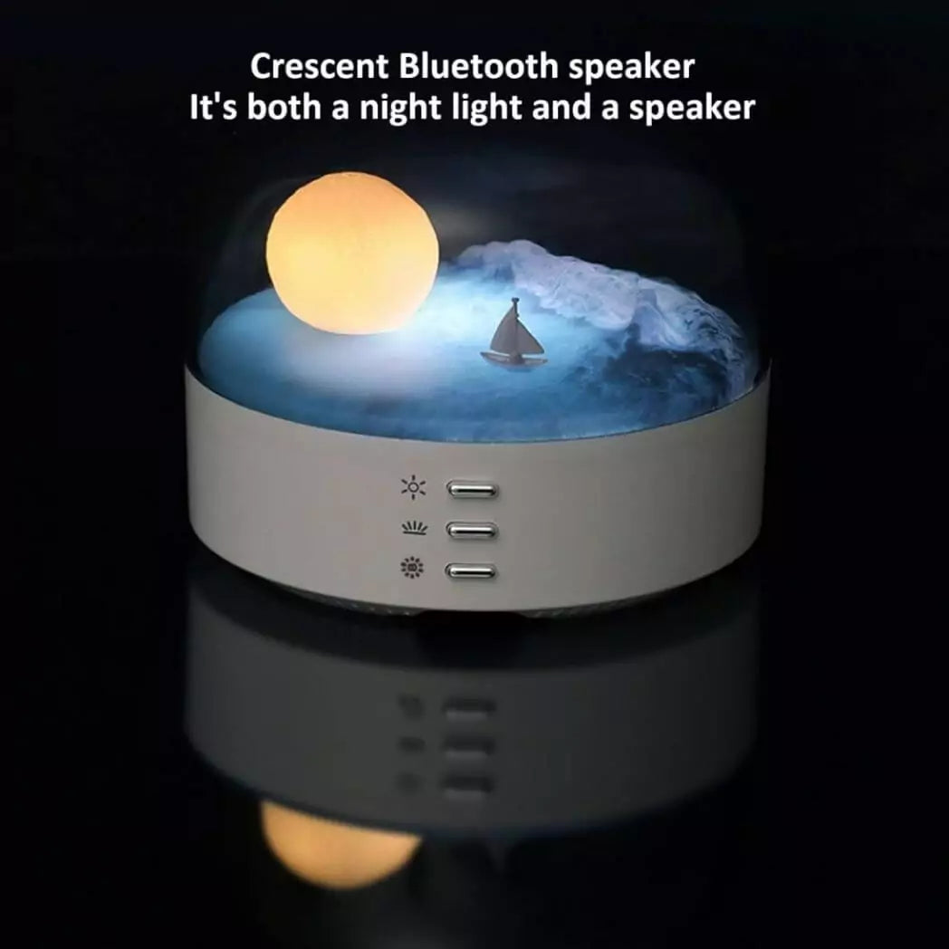 ADAK Moon Landscape Lamp with Bluetooth Speaker - 3D Moon Night Light, Stepless Dimming, Built-in Battery, Cute Table Night Light for Kids and Adults