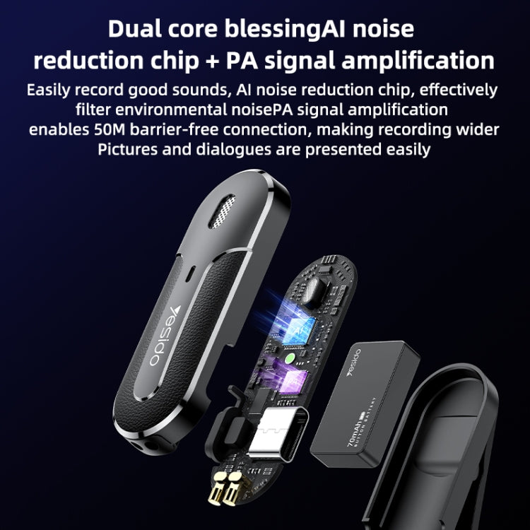 Yesido KR17 Wireless Lavalier Microphone Kit with Type-C Receiver and Charging Case – Black