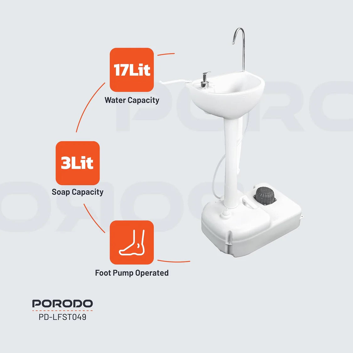 Portable Handwash Sink 17L with Folding Funnel by Porodo