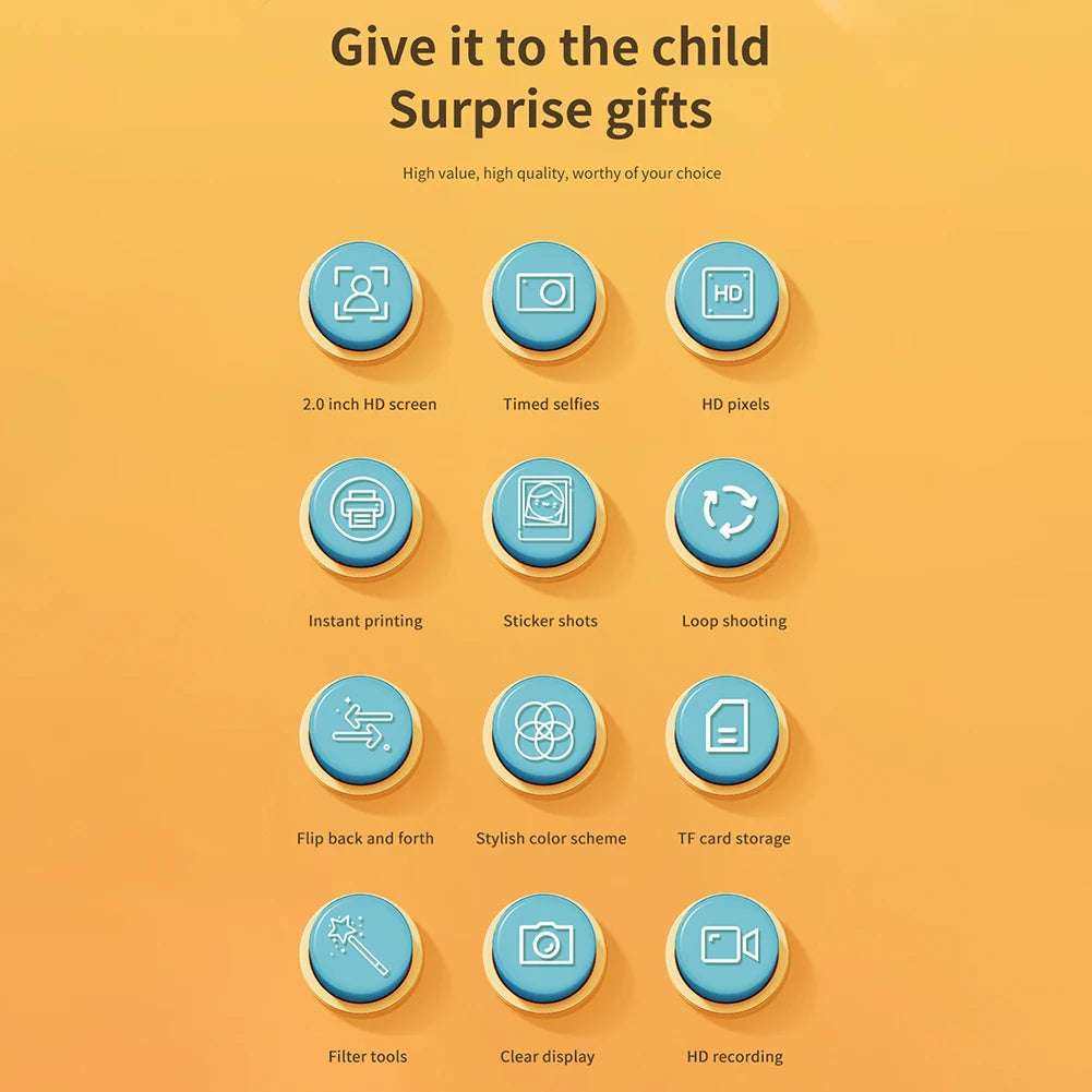 Kids Instant Camera 1080P Kids Camera Instant Print No Ink Printing Digital Camera 180°Flip Lens For Girls Boys