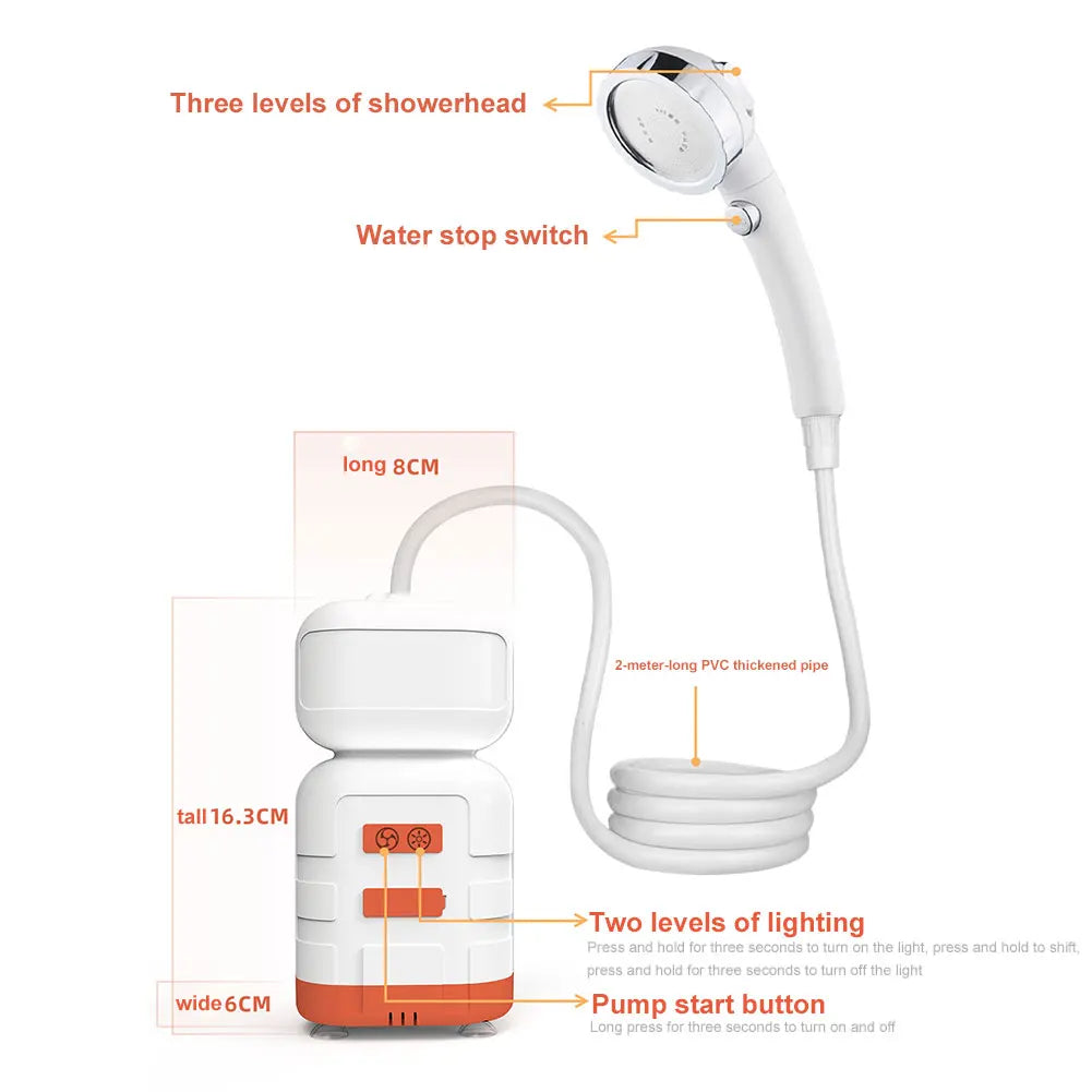 Portable Electric Shower Pump with IPX7 Camping LED Light Waterproof for Outdoor Shower, Dish Washing, Pet Cleaning