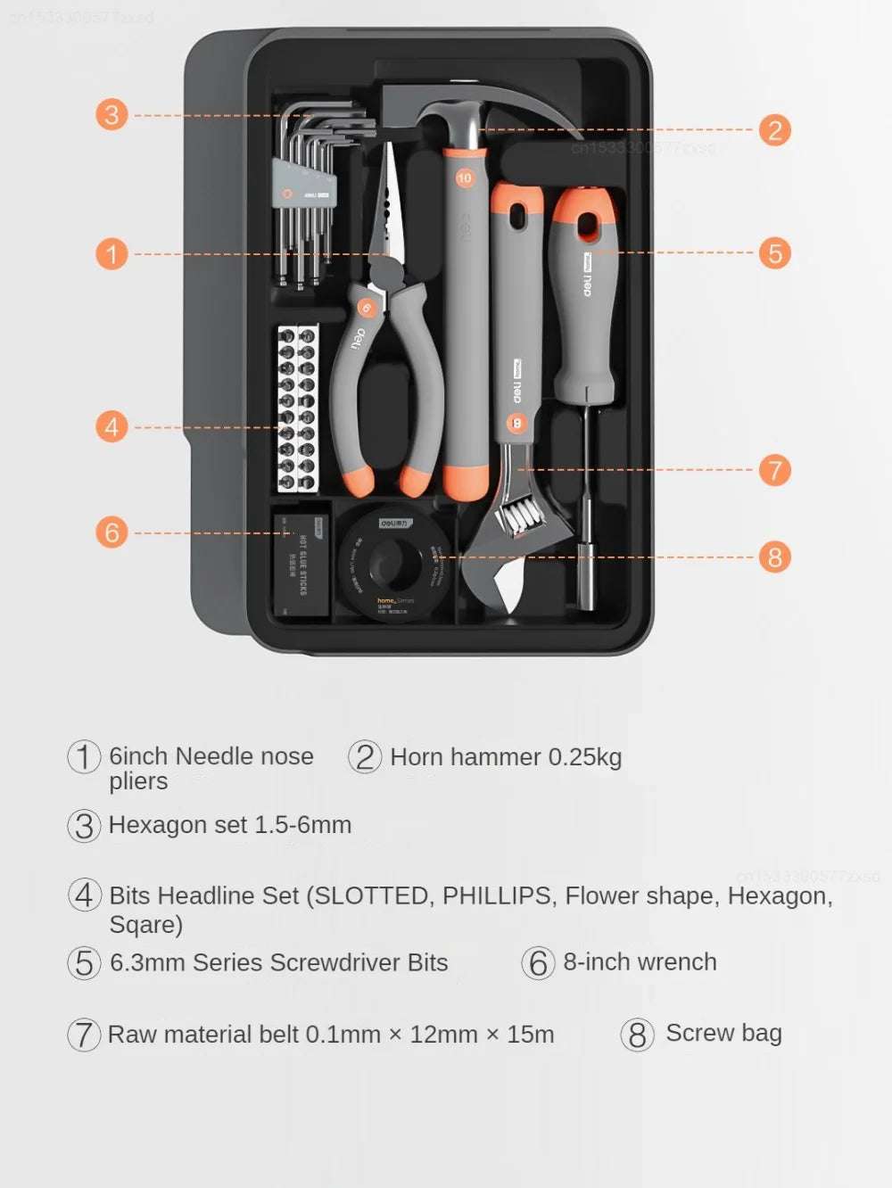 Xiaomi Deli Electrician Tool Set Household Maintenance Hand Tools Box Set T-BOX Wrench Knife Pliers