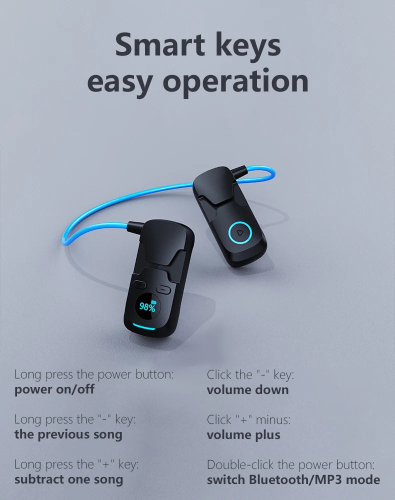 Bone Conduction Headphone Wireless Bluetooth Earphones Mp3 Music Player Hifi 8G Memory IPX8 Waterproof Swimming Headset with Mic