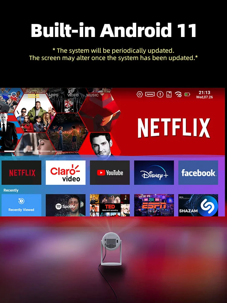 ADAK 4K Portable Projector with High Stand and 360° Adjustable Angle - Android 11 Home Theater Cinema, Bluetooth, WiFi