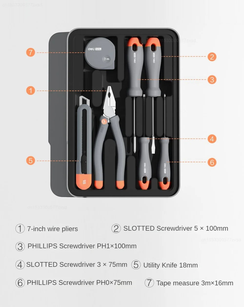 Xiaomi Deli Electrician Tool Set Household Maintenance Hand Tools Box Set T-BOX Wrench Knife Pliers