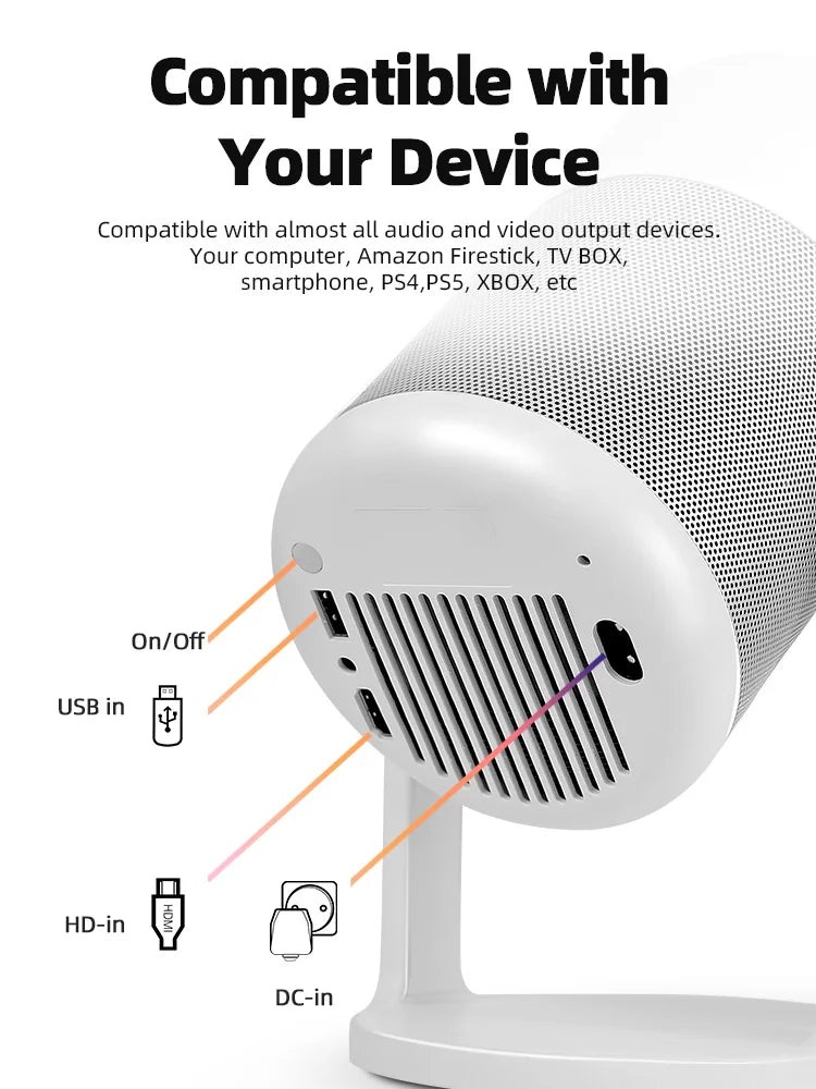 ADAK 4K Portable Projector with High Stand and 360° Adjustable Angle - Android 11 Home Theater Cinema, Bluetooth, WiFi