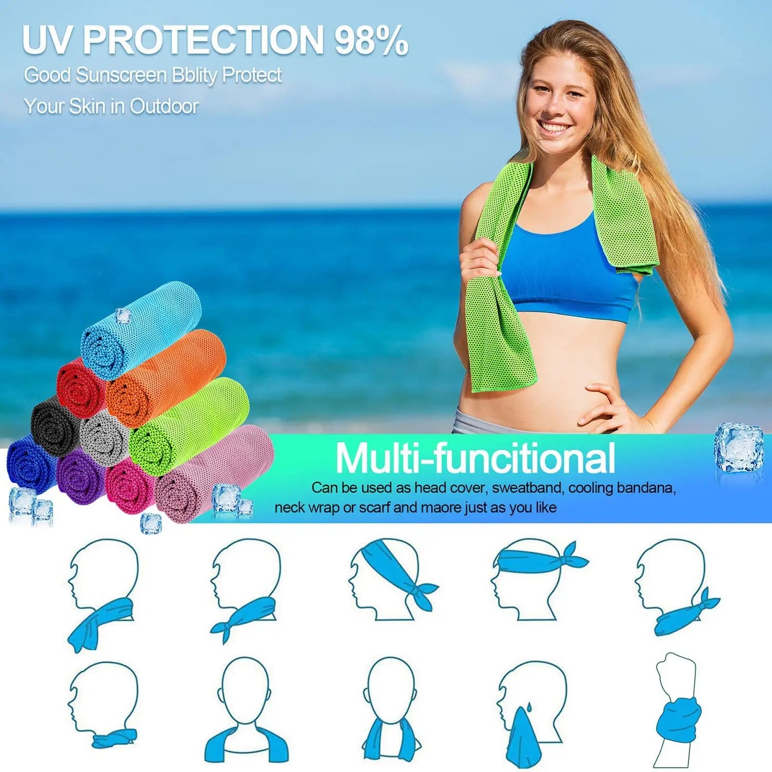 Cooling Towel, Ice Sports Towel for Instant Cooling, Ideal for Yoga, Travel, Golf, Gym, Camping, Fitness