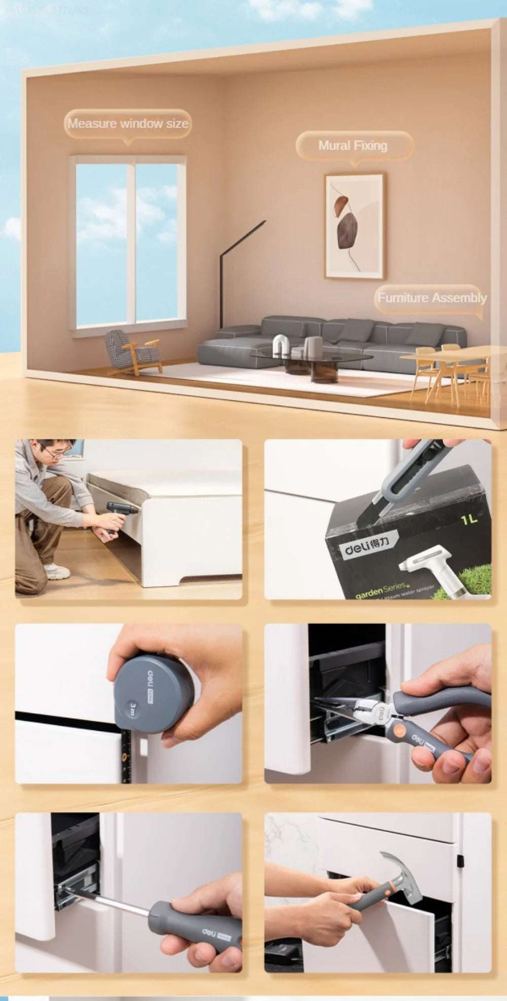 Xiaomi Deli Electrician Tool Set Household Maintenance Hand Tools Box Set T-BOX Wrench Knife Pliers