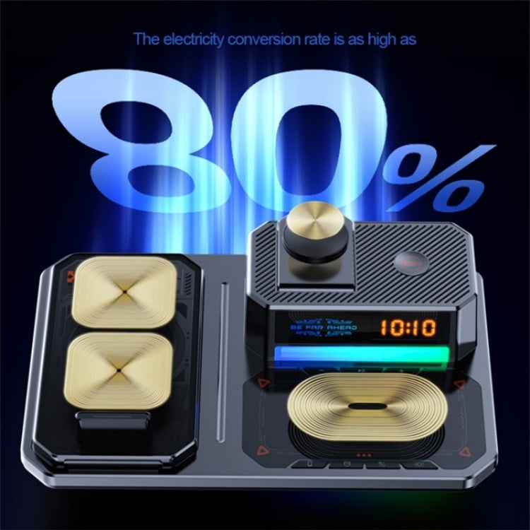 T50 5-in-1 Magnetic Wireless Charger Phone Watch Earphone Charging Stand with Clock & Speaker(White)