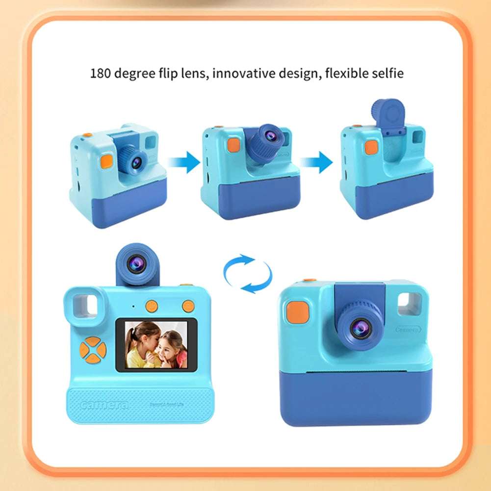 Kids Instant Camera 1080P Kids Camera Instant Print No Ink Printing Digital Camera 180°Flip Lens For Girls Boys