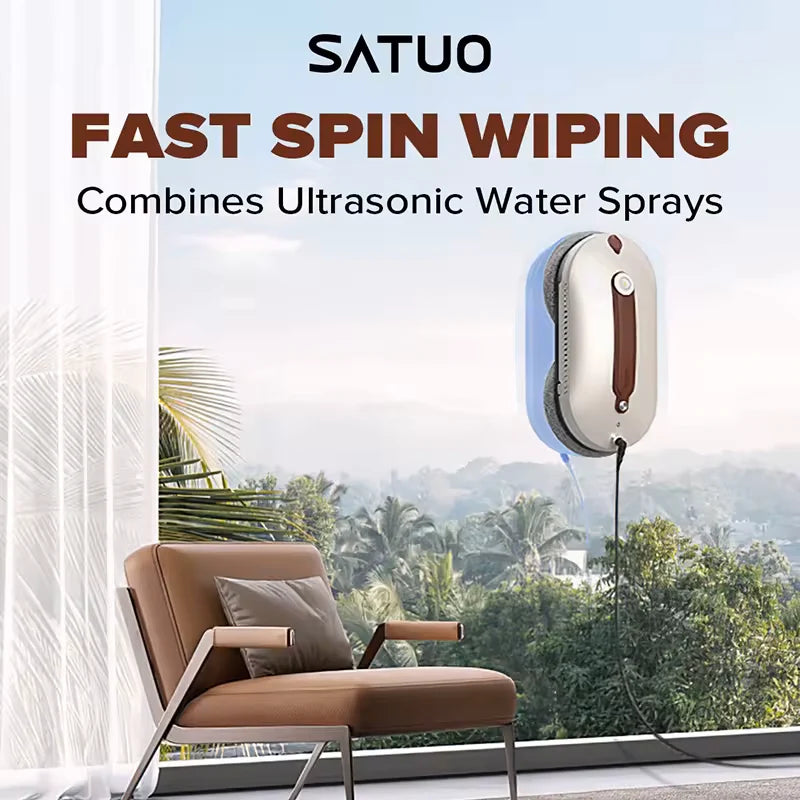 TUYA SATUO Window Cleaner Robot, Dual Spiral Cleaning Heads, 5600Pa Suction, Z-Shaped Route Planning, UPS, Remote Control Robot for Windows/Tiles, Lithium Battery, AI, 3 Cleaning Modes