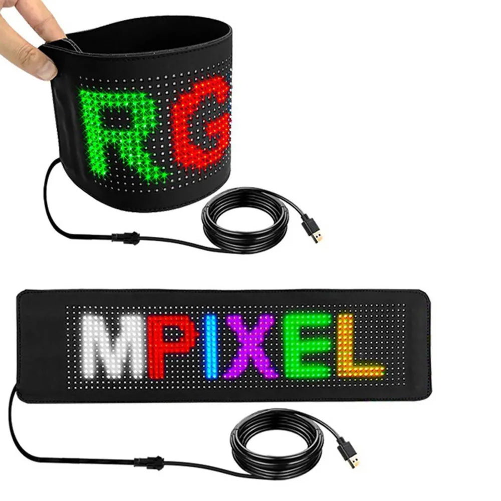 ADAK Flexible LED Car Screen Display - App Controlled Scrolling LED Sign with Custom Text Patterns, Programmable USB LED