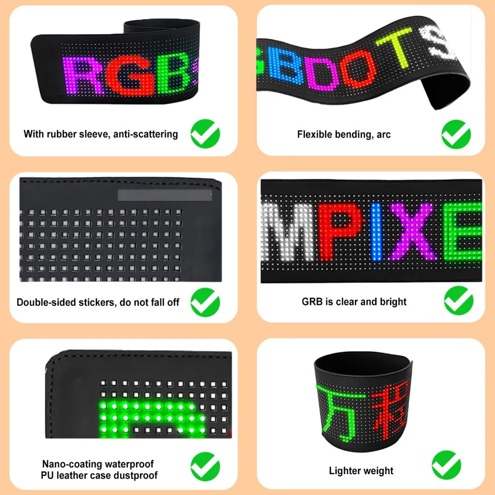 ADAK Flexible LED Car Screen Display - App Controlled Scrolling LED Sign with Custom Text Patterns, Programmable USB LED