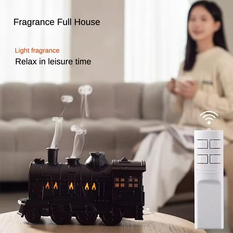 Fire-Styled Train Diffuser, Retro Train Essential Oil Diffuser Humidifier 300ml, Aromatherapy Diffuser Ultrasonic Cool Mist Train Humidifier with Remote Control 2 Light 2 Mist Mode Auto Shut-Off For Office