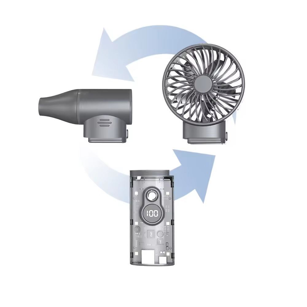ADAK 2 in 1 Turbo Fan and Blower - Foldable Rechargeable Handheld Mini Turbo Fan with 100000RPM, 28W Powerbank, Portable LED Light