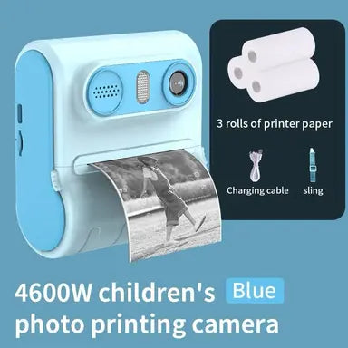 Instant Print Camera, Enhanced Selfie Camera, Digital Zero Ink Video Camera with 3 Rolls of Print Paper, 1000mAh Battery, Dual Lenses