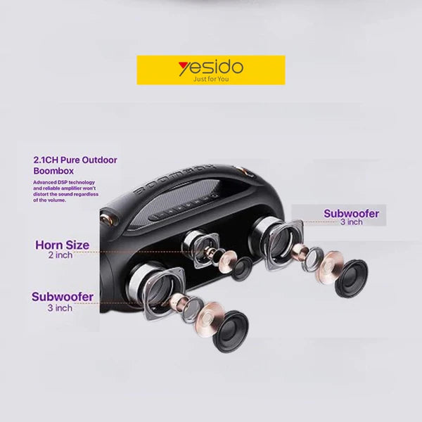 Yesido YSW19 Portable Wireless Bluetooth Speaker - IPX6 Waterproof, High Power, Fidelity Stereo, Up to 6 Hours Music Time (Black)