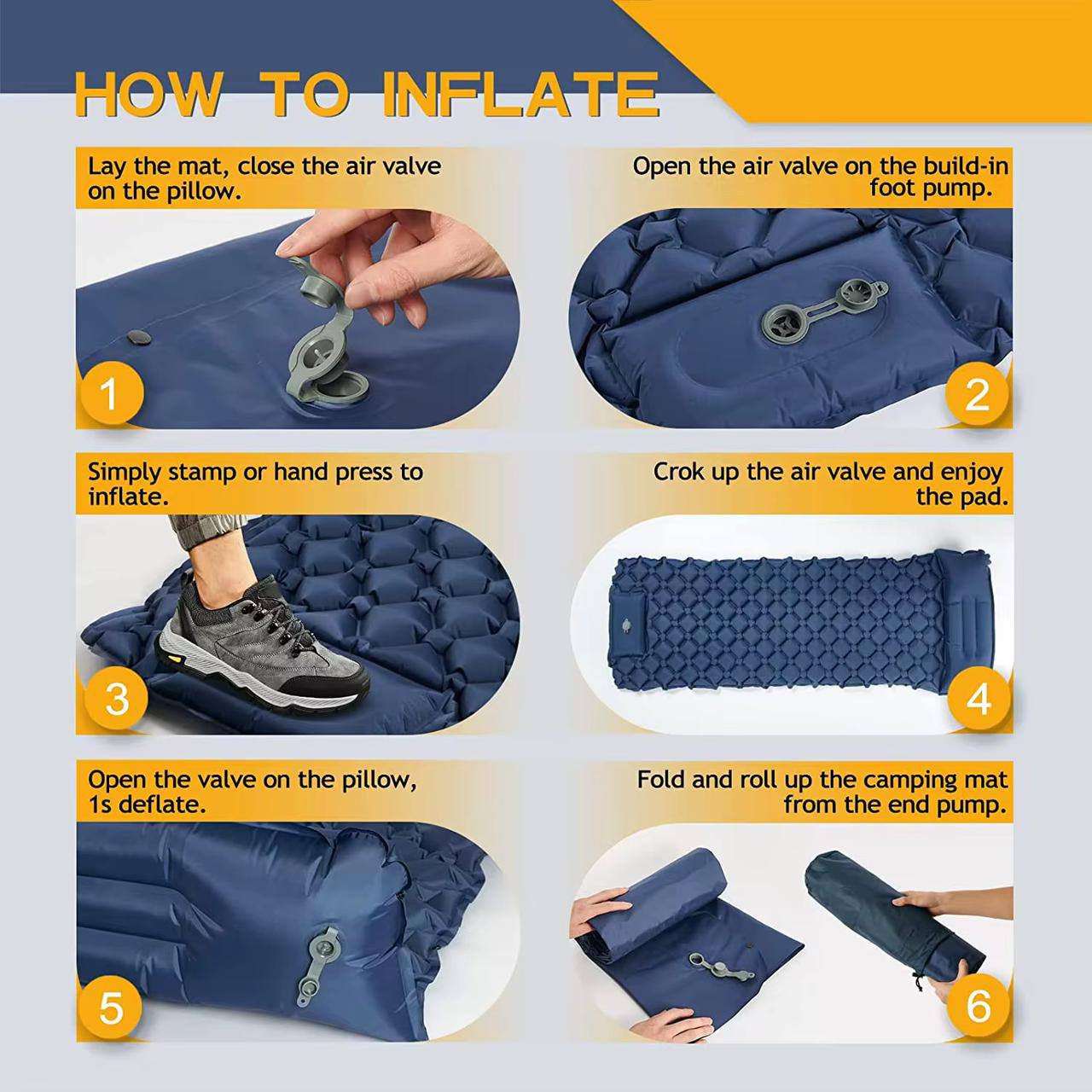 Self-Inflating Camping & Backpacking Sleeping Pad with Integrated Pillow & Built-in Foot Pump – Ultralight, Waterproof