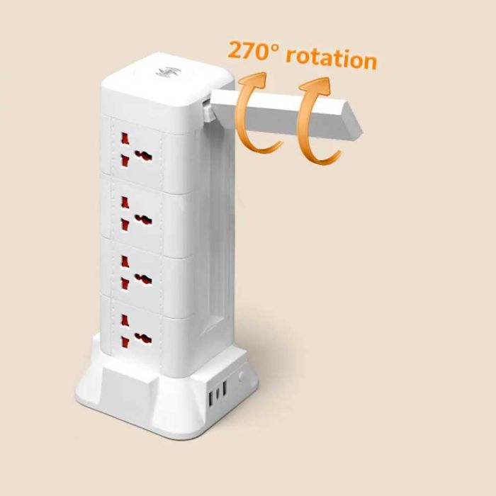 12 Sockets Power Extension 2500W 3 USB Ports with Wireless Charger and Flashlight