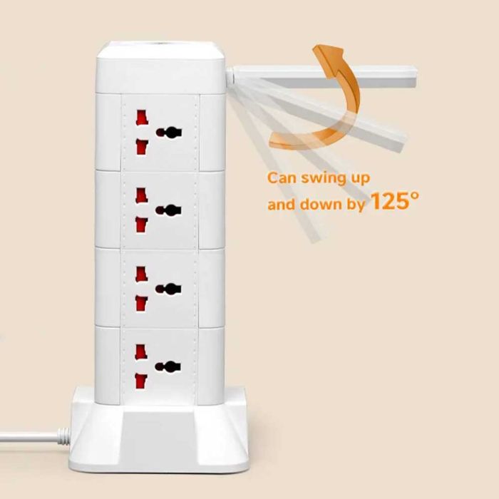 12 Sockets Power Extension 2500W 3 USB Ports with Wireless Charger and Flashlight