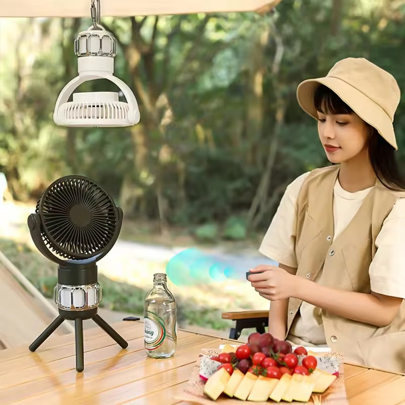 ADAK New Arrival 20000mAh Portable Camping Fan with LED Lantern - Battery Powered Fan for Tents, 8H Timer, 270° Rotation, USB Rechargeable Desk
