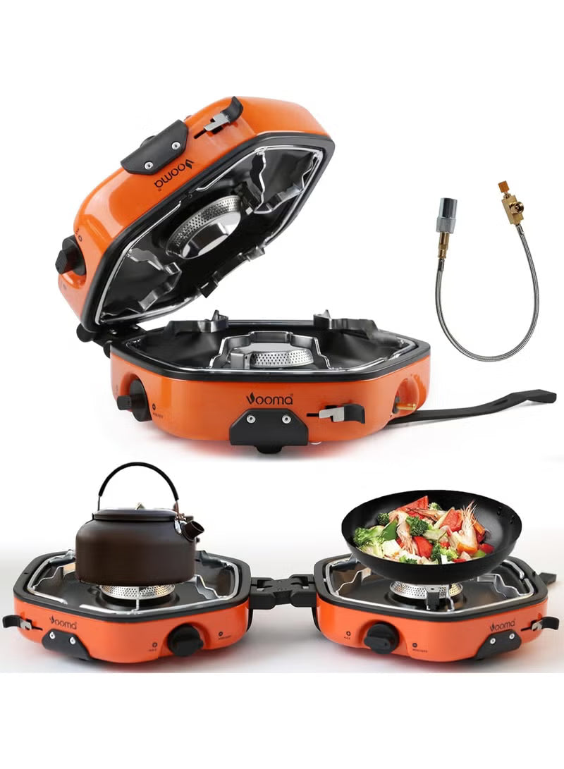 Foldable Camping Stove Portable Propane Camp Stove for Camping, Backpacking With 17,000 BTU 2 Adjustable Burners Piezo Ignition for Outdoor BBQ (Orange)