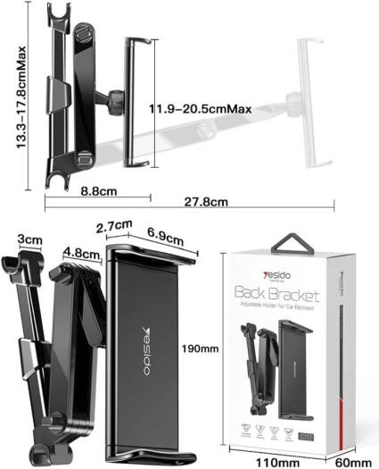 Yesido C117 Car Tablet Headrest Mount Holder For Seat 360 Degree Rotation Compatible With 4.7Inch To 12.9 Inch, Tablets/Iphone 13/Ipads/Smartphones