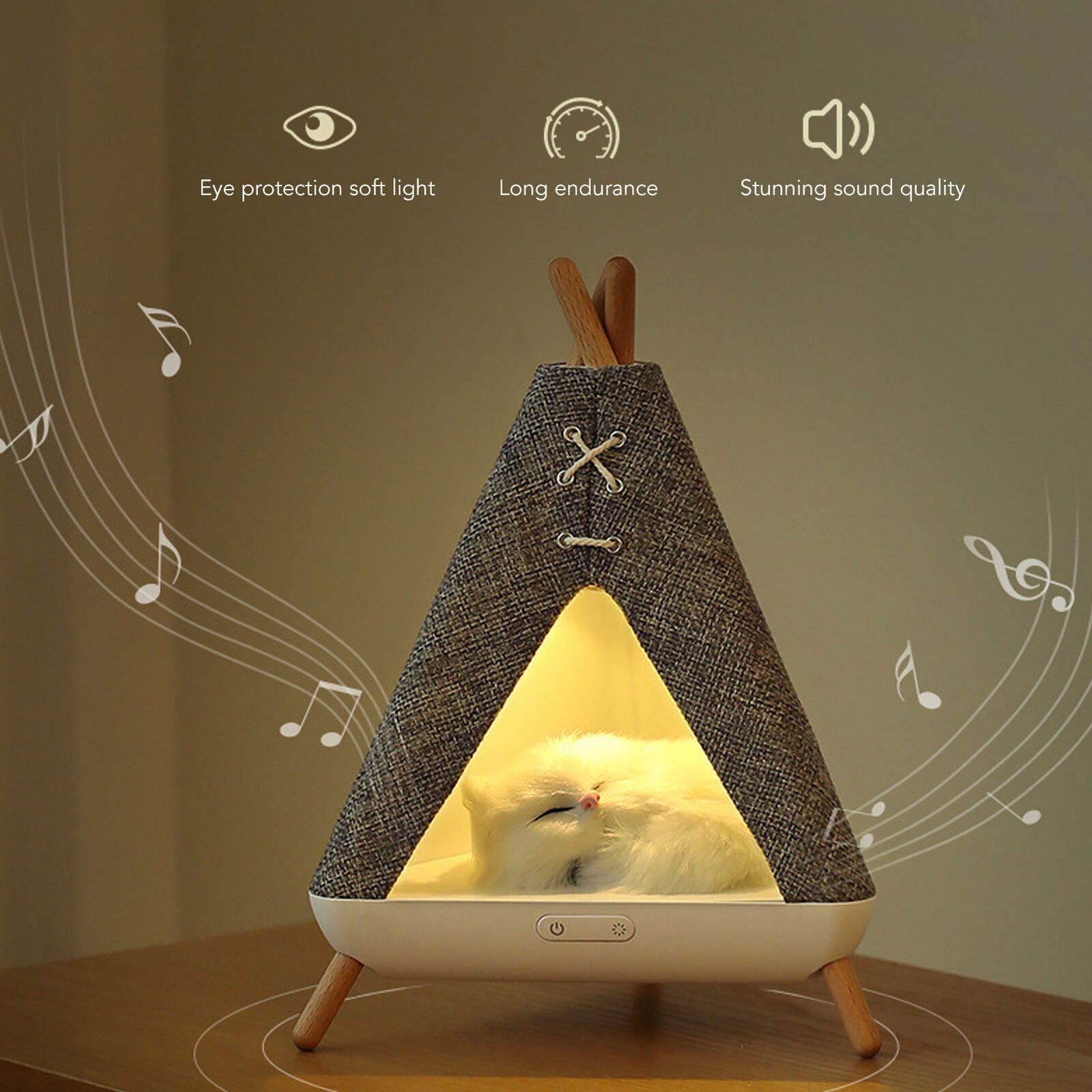 Cute Cat Night Light, USB-Charging Bedroom Light with Speaker, LED Bluetooth Night Lamp in a Little Pet House Design