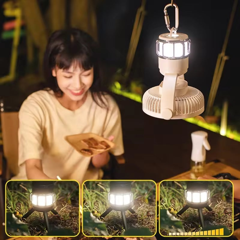 ADAK New Arrival 20000mAh Portable Camping Fan with LED Lantern - Battery Powered Fan for Tents, 8H Timer, 270° Rotation, USB Rechargeable Desk