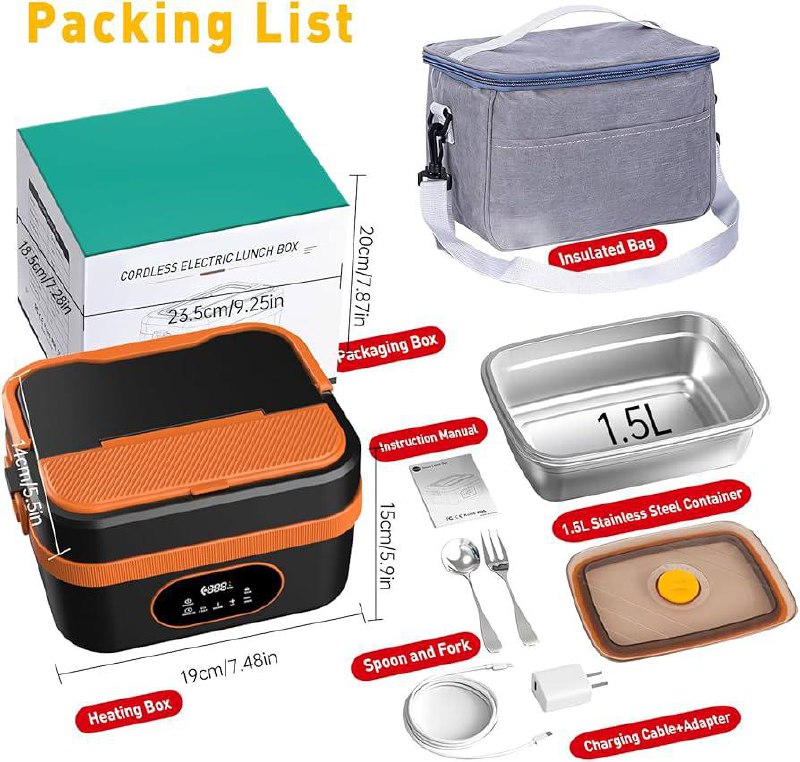 1.5L Smart Electric Heating Lunch Box - Cordless Rechargeable Food Warmer with 304 Stainless Steel Liner