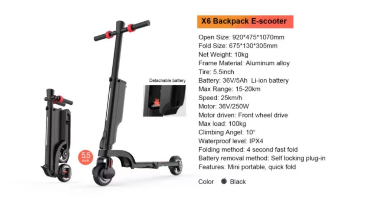 HARLEY FITNESS X6 E-Scooter in Black, Up to 20km Range, Top Speed of 25km/h, Triple-Fold Ultra-Compact Design